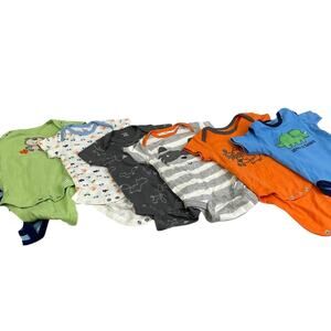 Lot of 7 Baby Boys 3-6 Months Gerber One Piece Short Sleeve Animal Stripes Cars